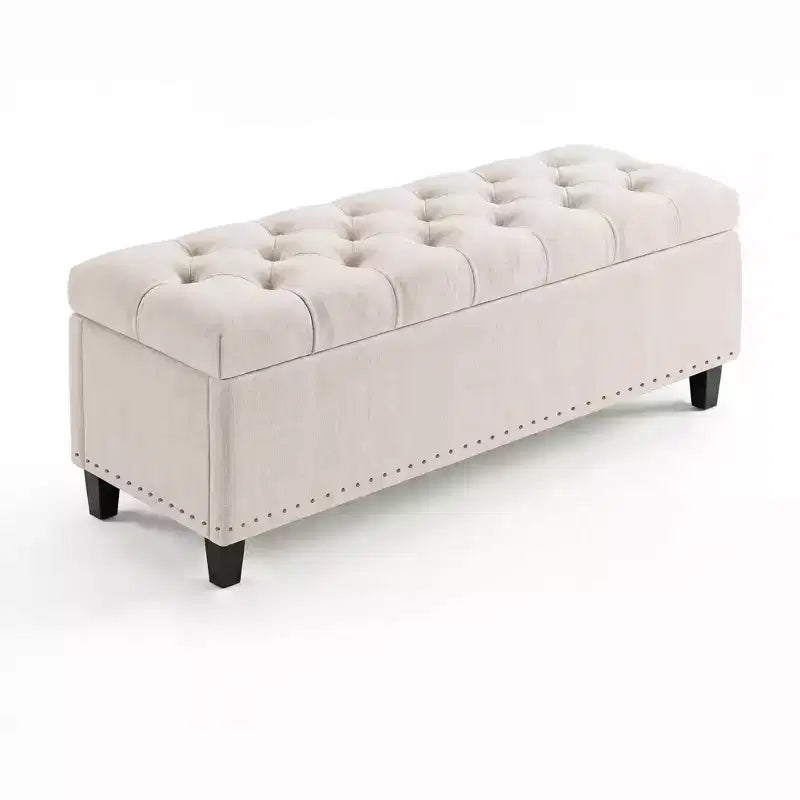 50.8 Storage Ottoman Bench, Tufted Upholstered End of Bed Storage Bench, Flip Top Entryway Bench with Safety Slow-Close Hinge for Living Room