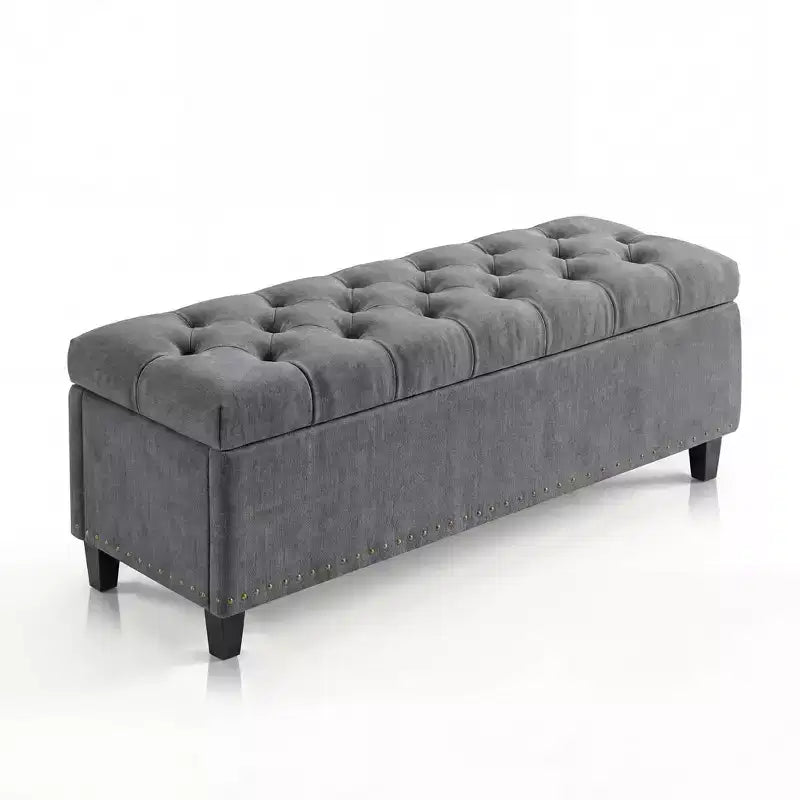 Banc de rangement ottoman de 129 cm, banc de rangement capitonné rembourré pour bout de lit, banc d'entrée avec couvercle rabattable et charnière de sécurité à fermeture lente pour le salon