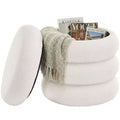 SONGMICS Vanity Stool, Round Ottoman with Storage, Upholstered, Removable Lid, Easy Assembly, 16.9 x 16.9 x 18.5 Inches, Teddy Fleece, White